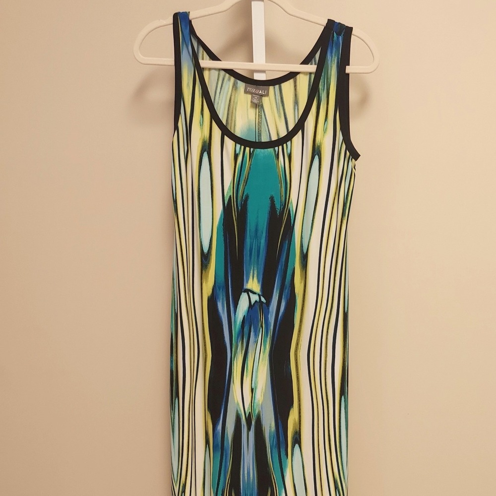 Roz & Ali 10P Abstract Watercolor Sleeveless‎ Maxi Dress Beach Psychedelic Mod
